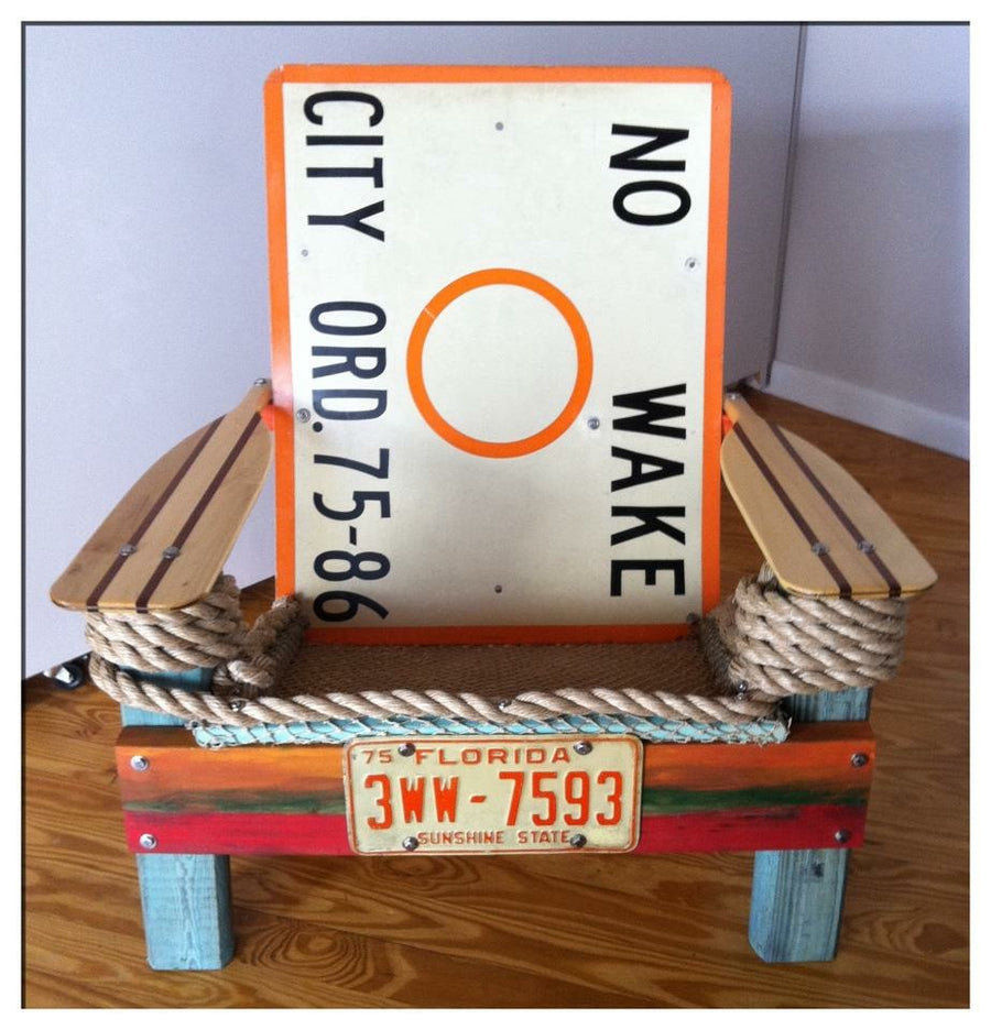 Reclaimed Wooden Chair, No Wake Sign